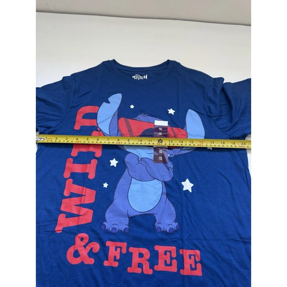 Disney Stitch Wild & Free Unisex Kids XXL 18 Blue Graphic T Shirt NWT